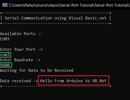 Visual basic.net program reading a string send from Arduino using .net framework platform