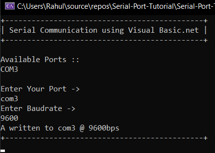 Writing Data to Serial Port using VB.Net