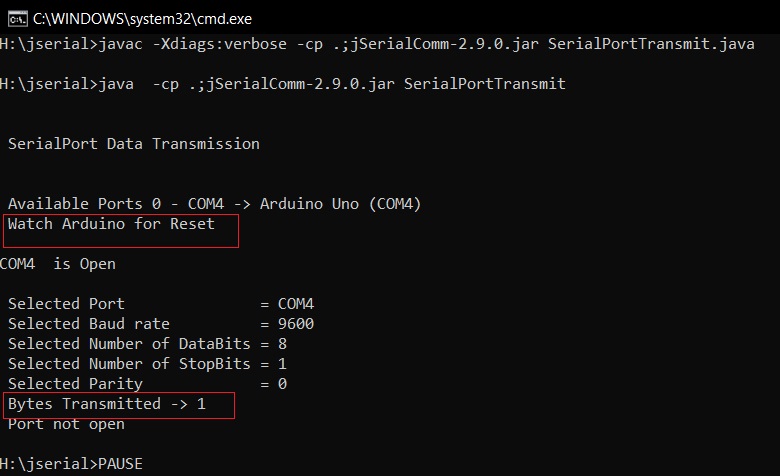java serial port transmission reception  to Arduino using jserialcomm library tutorial on windows and linux