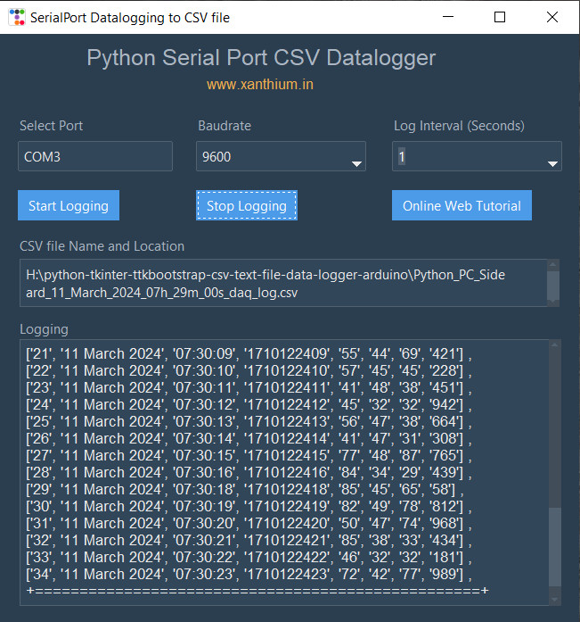 GUI data logging program created by Python and ttkbootstrap (tkinter)