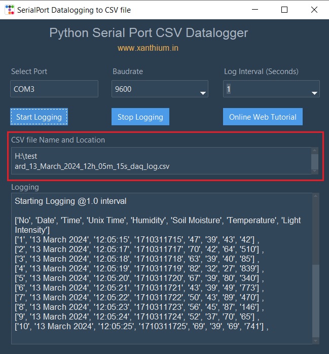 Python tkinter CSV data logging program with gui reading data from an arduino