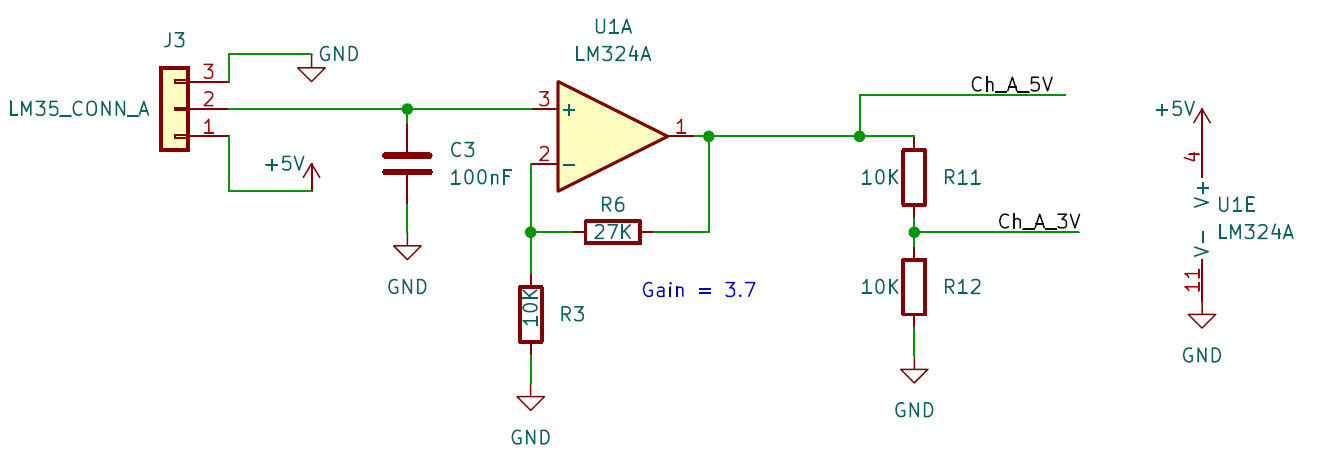 circuit for interfacing opamp lm324a signal conditioner with LM35 temperature sensor tutorial