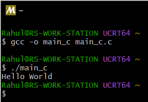 compiling c code on windows 10 using gcc (Mingw-W64) and msys2