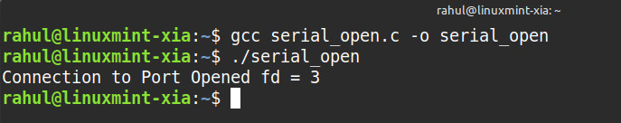 compiling the linux serial port communication program written in c using gcc on linux mint xia