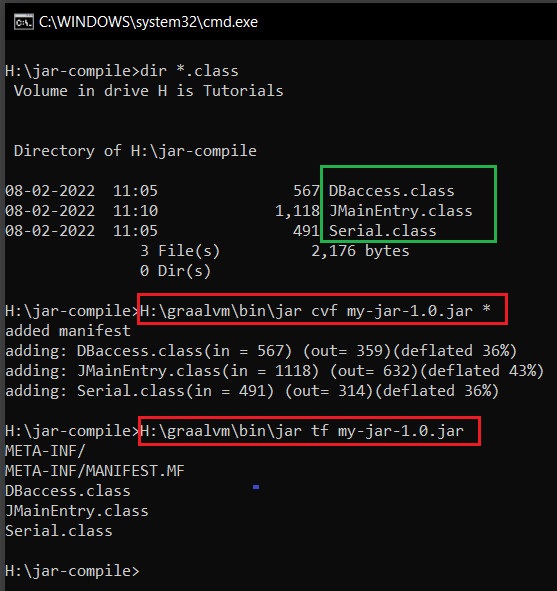 creating a jar file on windows using oracle jdk or graalvm jar utility