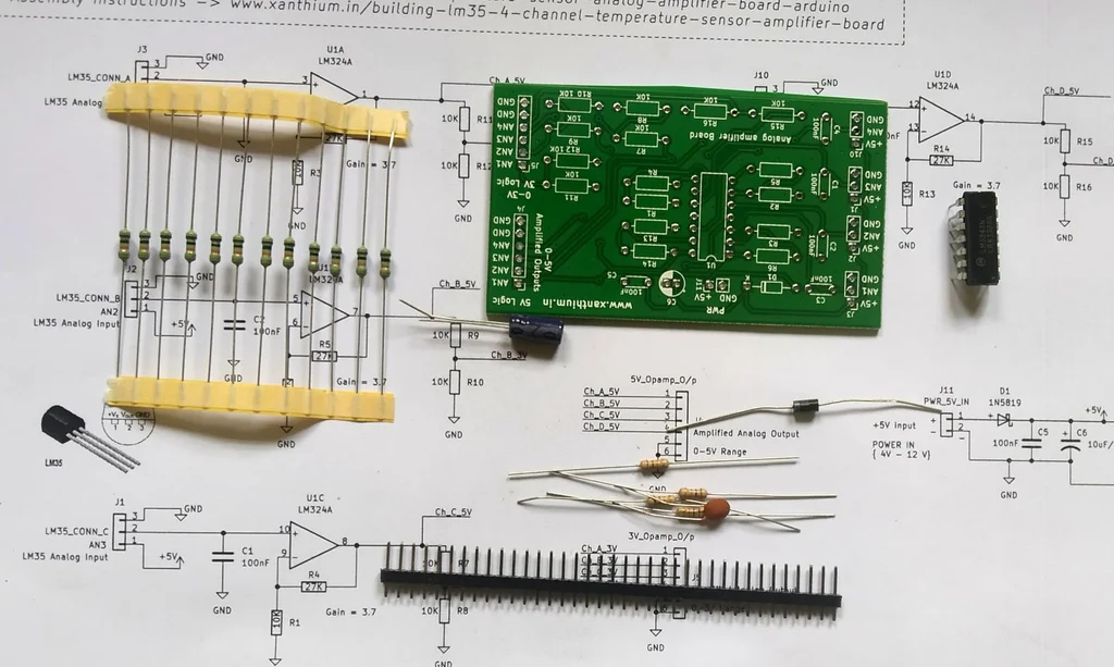 assembling the lm35 opamp amplifier to interface with arduino 