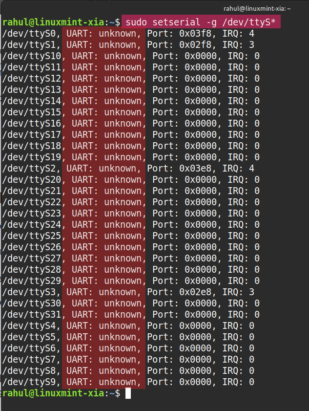 checking for hardware serial ports on linux using setserialutility