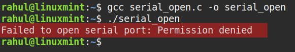 how to solve failed to open serial port :permission denied error in  linux