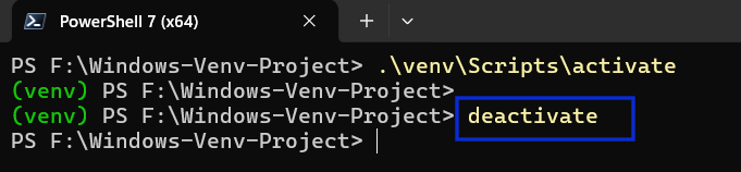 how to deactivate the python virtual environment venv on windows systems