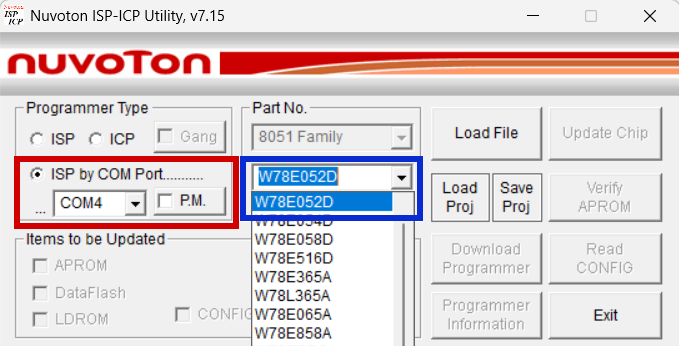 setting up  the nuvotopn isp programmer to program the 8052 microcontroller 