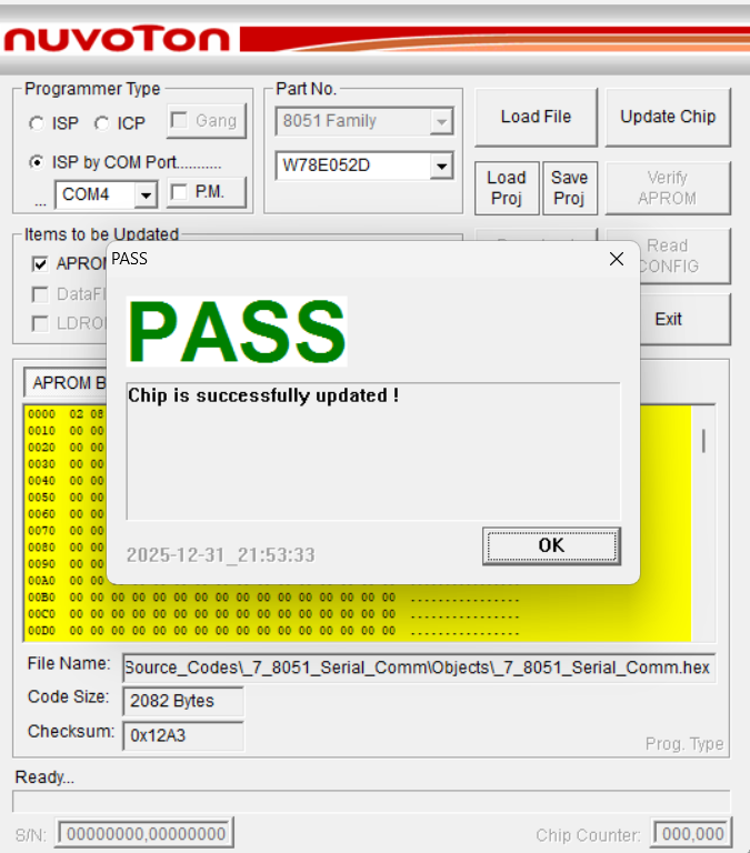 succesfully programmed the 8051 using serial port code