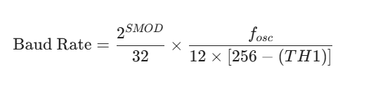 formula for calculating 8051 baud rates for a given crystal frequency and TH1 value