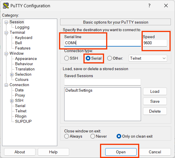 Putty Program receiving data transmitted from the 8051 MCU using Serial Port 