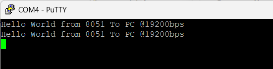 Putty terminal receiving data send by the 8051 MCU at 19200bps