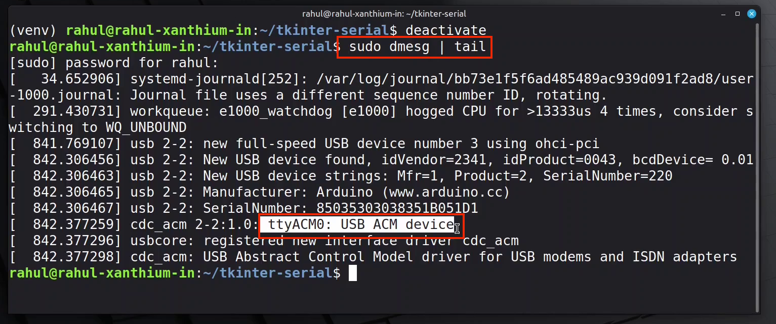 finding serial port name of arduino on linux for programming