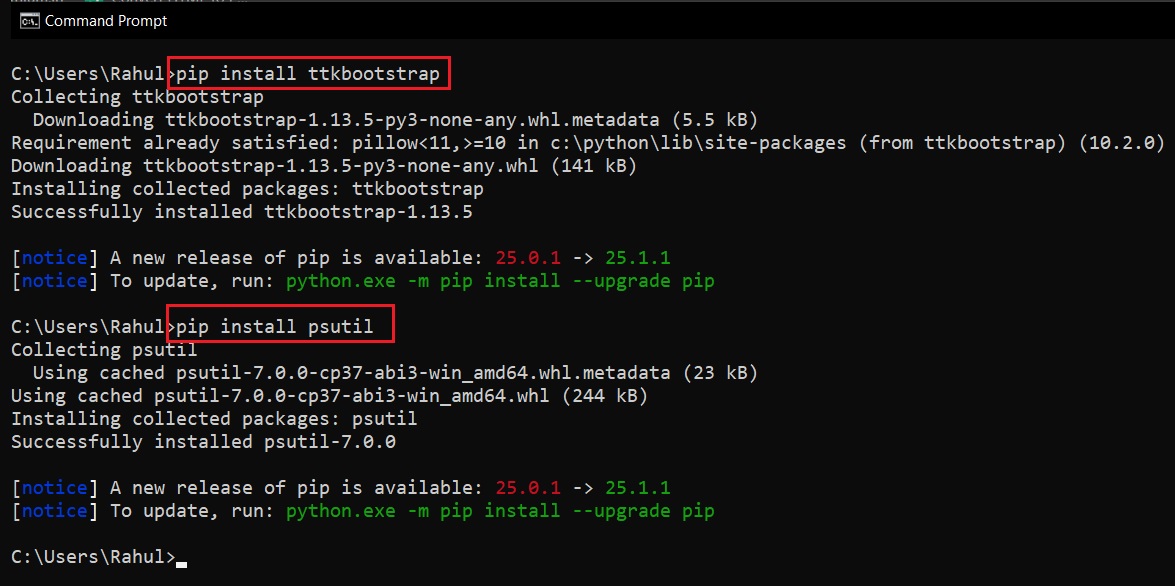 installing psutil library to log CPU and RAM usage for Windows using tkinter and ttkbootstrap to Sqlite3 database tutorial