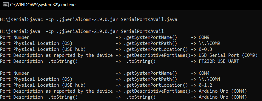 java serial communication how to find available port number,port description api tutorial