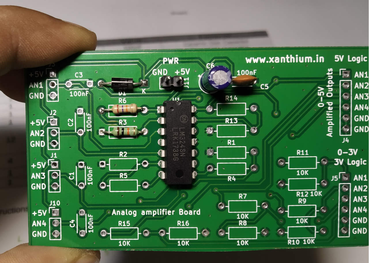 building the lm324 opamp amplifier for interfacing LM35 temperature sensor with arduino uno