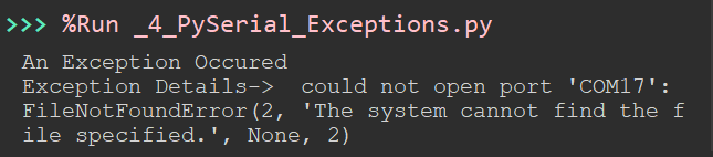 python serial programming pserial exception port not found