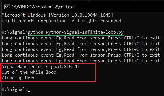 exiting from a infinite loop in python using SIGINT signal on Windows