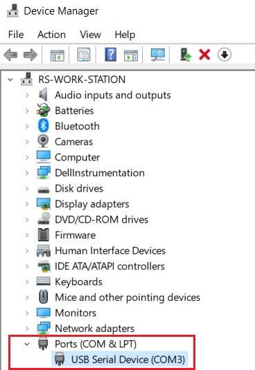 select the port for data acquisition system on Windows