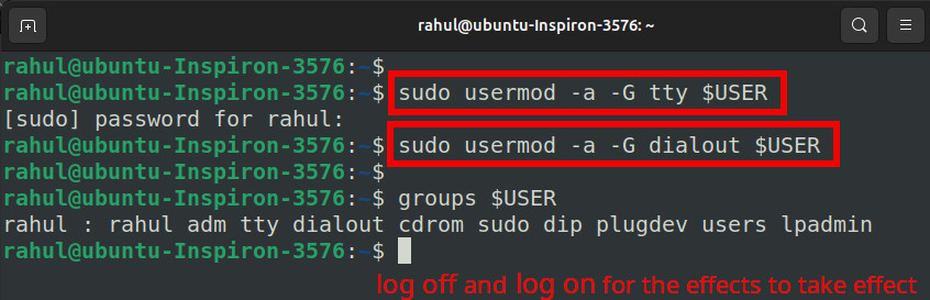 how to add user to tty and dialout groups on ubuntu linux for serial port programming in C 
