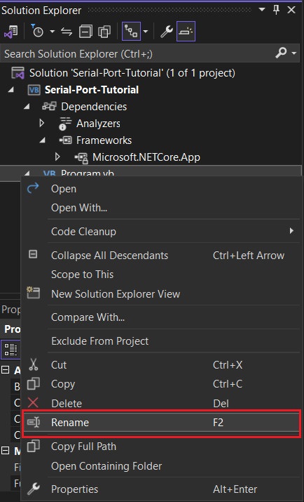 Renaming a Visual basic file in Visual Studio